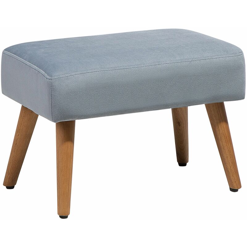 foto del prodotto poggiapiedi in cotone grigio chiaro e legno chiaro con gambe in legno takoma