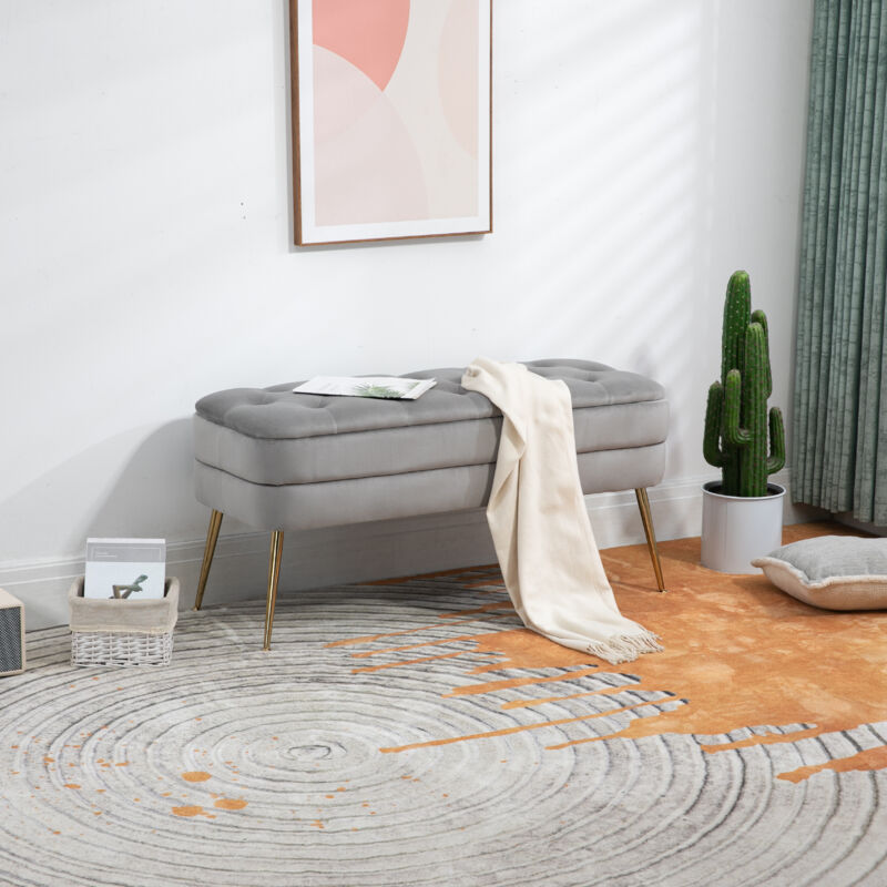 foto del prodotto poggiapiedi poggiapiedi con contenitore, panche letto, poggiapiedi imbottito grigio