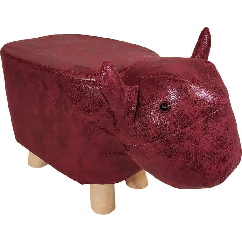 foto del prodotto poggiapiedi pouf a forma di toro, colore rosso, alto 28 cm rivestimento impermeabile, piedi in legno