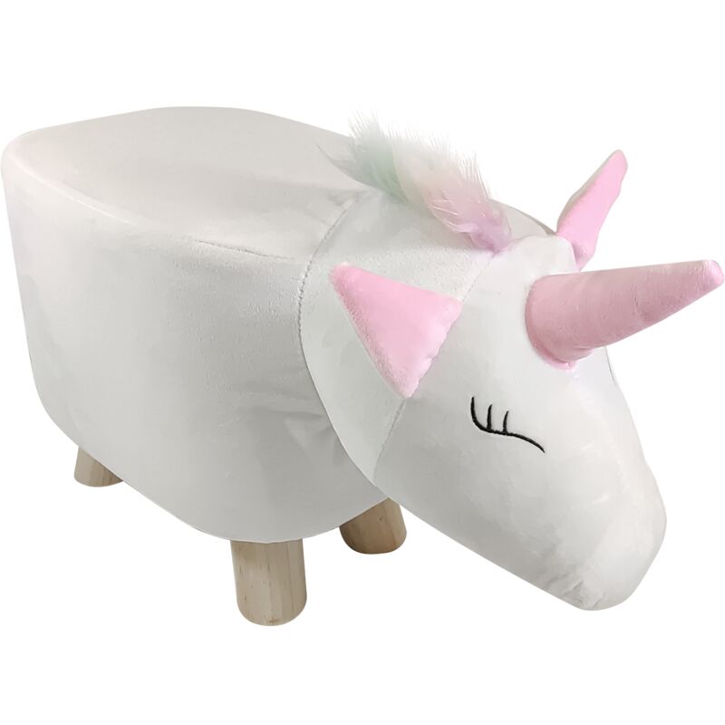 foto del prodotto poggiapiedi pouf a forma di unicorno alto 28 cm rivestimento impermeabile, piedi in legno