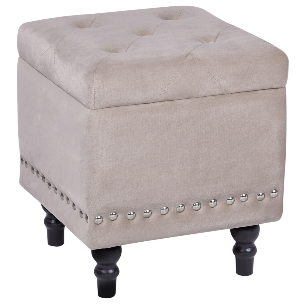 immagine 0 del prodotto poggiapiedi rivestimenti in velluto beige sedile con rivestimento a testa di chiodo trapuntato