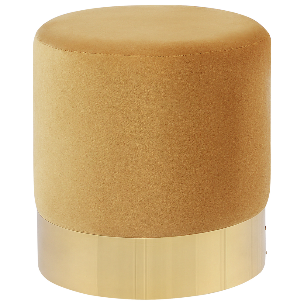 foto del prodotto poggiapiedi rotondo in velluto giallo con pouf da toeletta glam sgabello con dorato