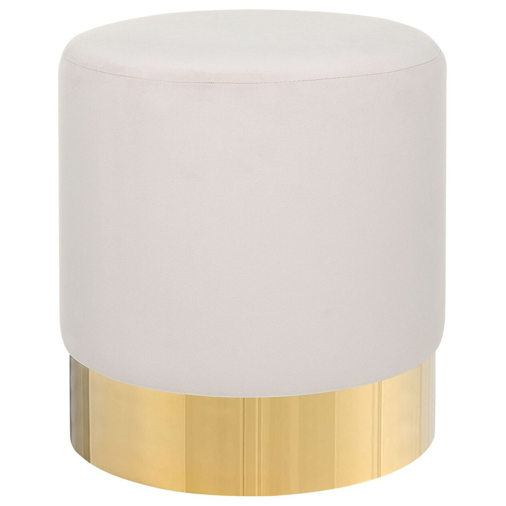 foto del prodotto poggiapiedi rotondo in velluto rosa con pouf da toeletta glam sgabello con dorato