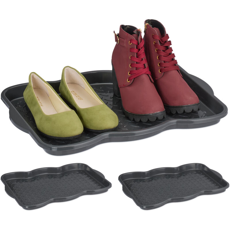 foto del prodotto poggiascarpe, set da 3 vaschette per scarpe bagnate, per corridoio, armadio, auto, 3 x 48 x 34 cm, grigio relaxdays