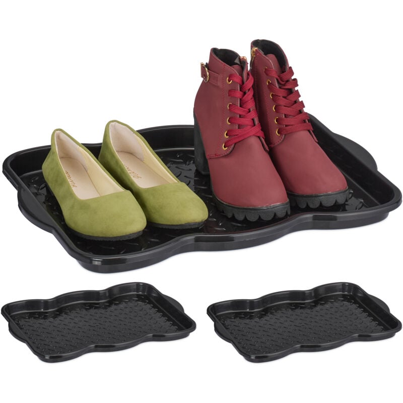 foto del prodotto poggiascarpe, set da 3 vaschette per scarpe bagnate, per corridoio, armadio, auto, 3 x 48 x 34 cm, nero relaxdays