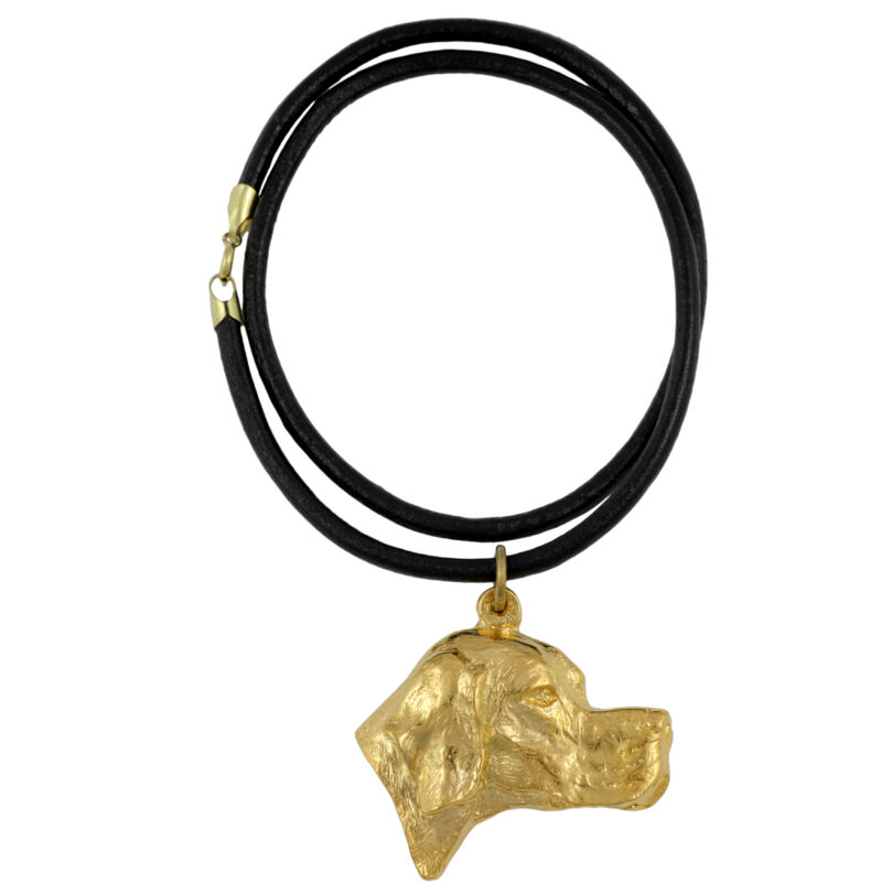 foto del prodotto pointer una collana con un cane in una scatola regalo, un ciondolo placcato in oro per un amante dei cani, un gioiello impressionante del marchio