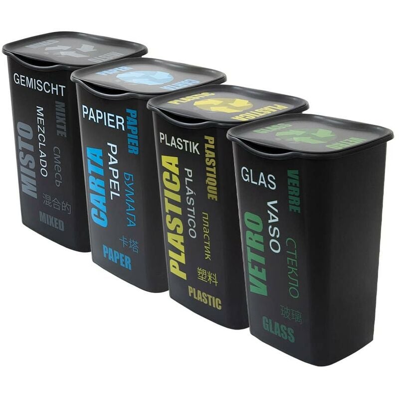 foto del prodotto poker set contenitori raccolta differenziata con coperchio 50 litri carta ,plastica,vetro e indifferenziata inca
