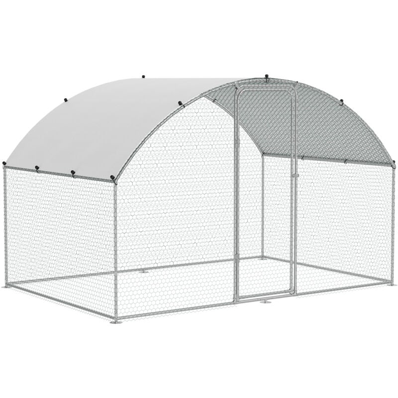 foto del prodotto pollaio, 9,8x6,5x6,5 piedi walk in large metal run per cortile, copertura impermeabile, pollaio con tetto a capanna, serratura di sicurezza per