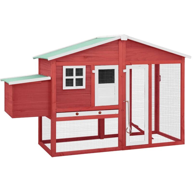 foto del prodotto pollaio con casetta nidificazione rosso e bianco in legno abete - vidaxl