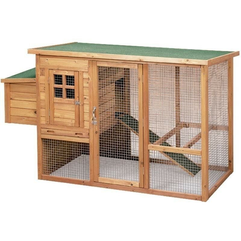 foto del prodotto pollaio in legno lyon 98x76x103 cm casetta rettangolare con recinto interno per galline resistente e spaziosa