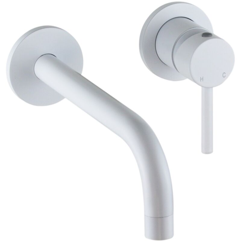 foto del prodotto pollini acqua design miscelatore lavabo a parete in colore bianco opaco linea moderna pollini jessy mxlimcmm3bo bianco opaco