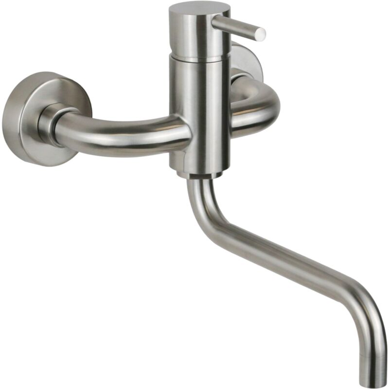 foto del prodotto pollini acqua design miscelatore lavello cucina a parete in acciaio inox con bocca di erogazione orientabile pollini ap2071 acciaio inox
