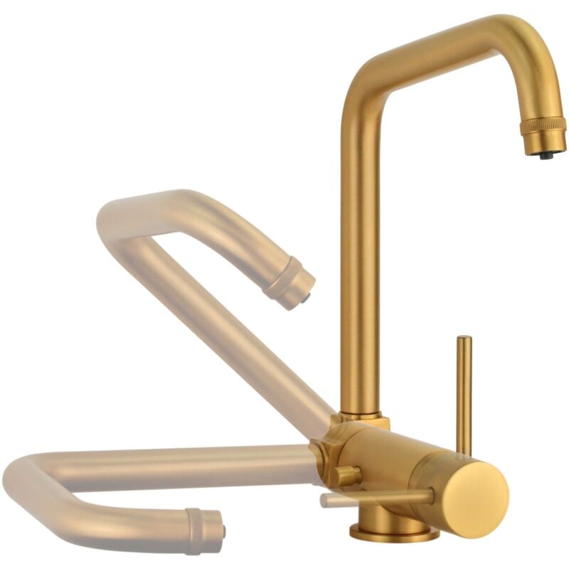 foto del prodotto pollini acqua design miscelatore lavello cucina per acqua filtrata in colore oro spazzolato canna abbattibile pollini filtra 52000073100 oro