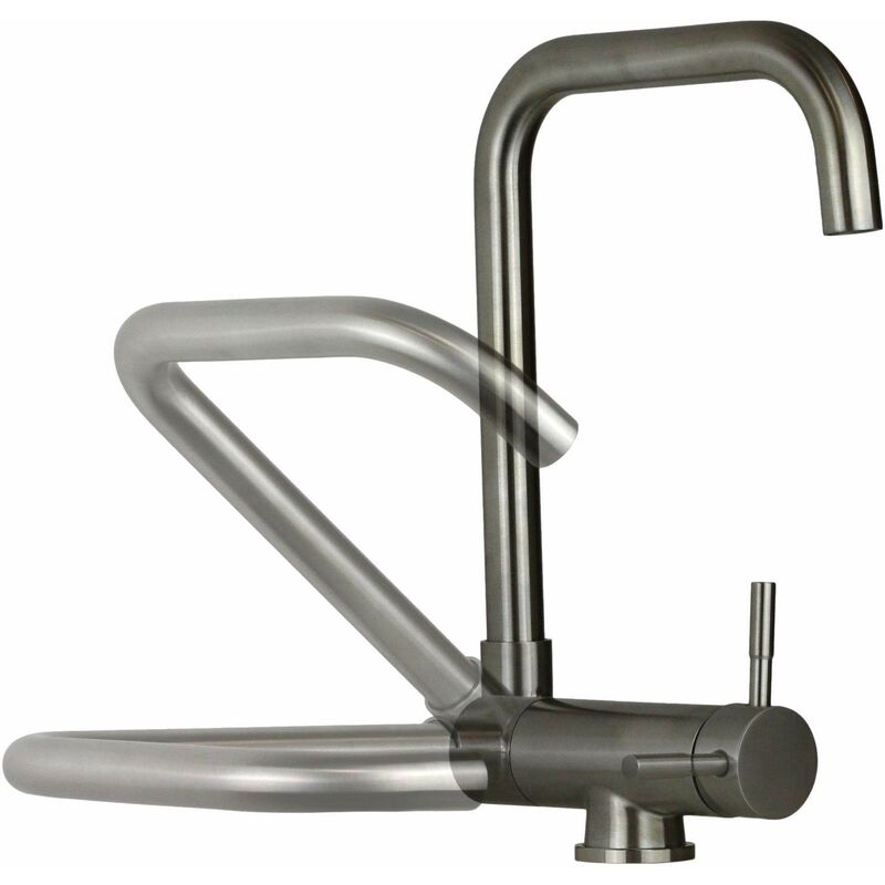 foto del prodotto pollini acqua design - miscelatore per lavello cucina modello sottofinestra in colore acciaio spazzolato pollini low mxkwav003ns acciaio spazzolato