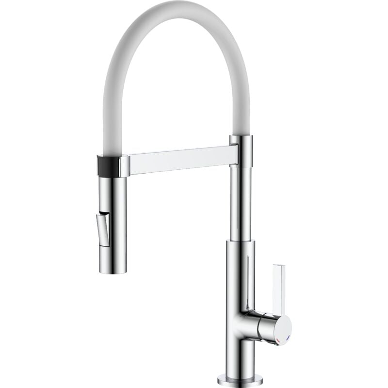 foto del prodotto pollini acqua design - rubinetto miscelatore cucina doccia doppio getto canna in silicone bianco pollini maky mxcumc293bi cromo