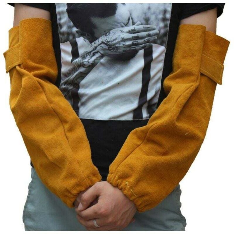 foto del prodotto polsino elastico di sicurezza sul lavoro, maniche per saldatura resistenti al calore in pelleprotezione del braccio protettiva antiscintilla