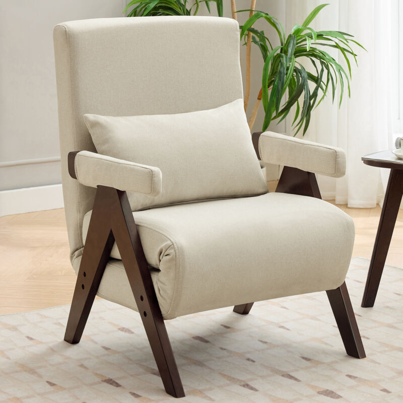 foto del prodotto poltrona 64x68,5x93cm 3 in 1, divano letto singolo, sedia pieghevole, multifunzionale, lino, beige marrone scuro