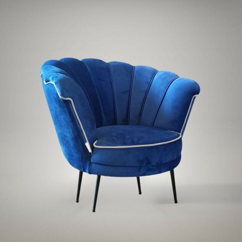 foto del prodotto poltrona a conchiglia in velluto blu navy bordo bianco orel