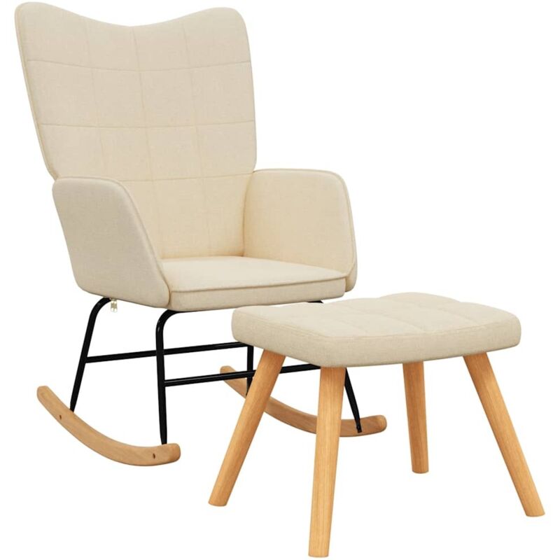 foto del prodotto poltrona a dondolo con poggiapiedi crema in tessuto - vidaxl