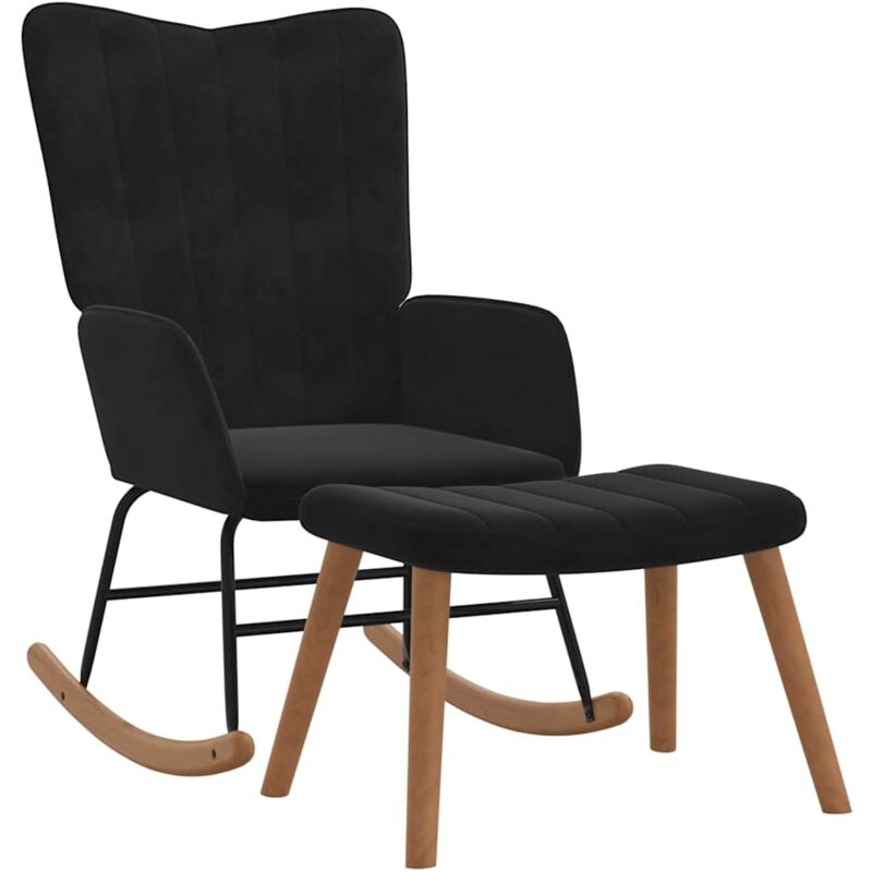 foto del prodotto poltrona a dondolo con poggiapiedi nera in velluto - vidaxl