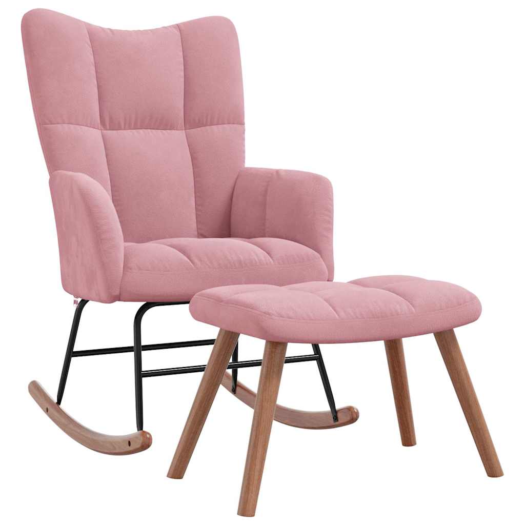 foto del prodotto poltrona a dondolo con poggiapiedi rosa in vellutocod mxl 71459