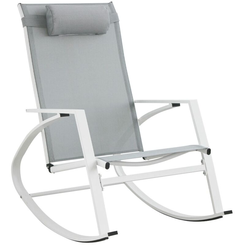 foto del prodotto poltrona a dondolo da esterno demid new in acciaio bianco textilene e poggiatesta imbottito 60,5x107x95 cm