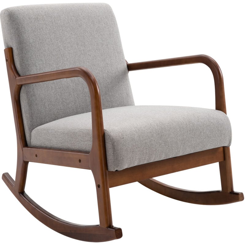 foto del prodotto poltrona a dondolo imbottita, design vintage in legno e poliestere grigio homcom