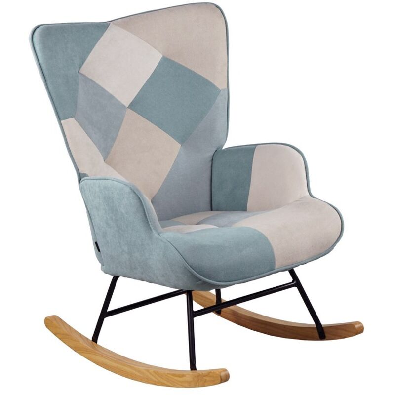 foto del prodotto poltrona a dondolo relax patchwork azzurra in tessuto swing