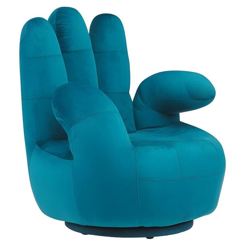 foto del prodotto poltrona a forma di mano girevole in velluto verde petrolio petrolio catchy