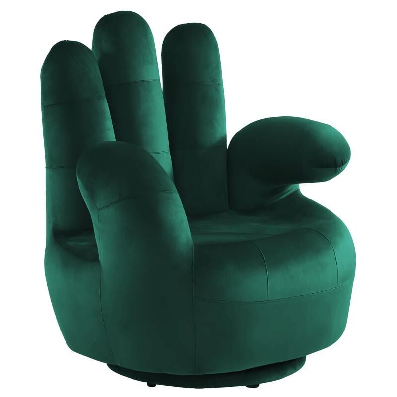 foto del prodotto poltrona a forma di mano girevole in velluto verde scuro catchy