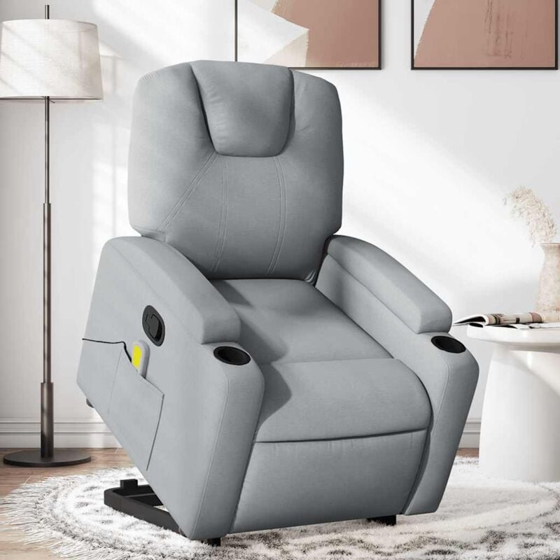 foto del prodotto poltrona alzapersona massaggi reclinabile grigio chiaro tessuto vidaxl