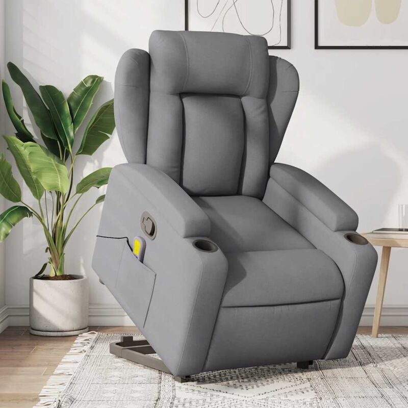foto del prodotto poltrona alzapersona massaggi reclinabile grigio chiaro tessuto vidaxl