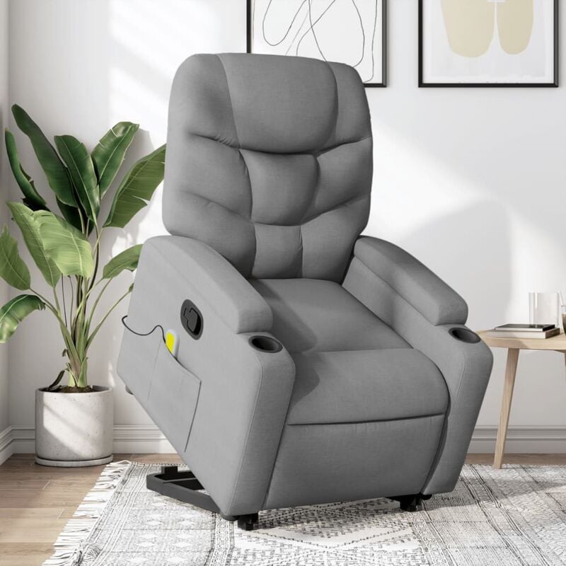 foto del prodotto poltrona alzapersona massaggi reclinabile grigio chiaro tessuto vidaxl