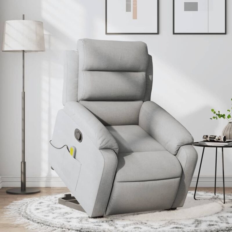 foto del prodotto poltrona alzapersona massaggi reclinabile grigio chiaro tessuto vidaxl
