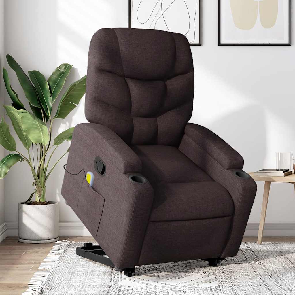 foto del prodotto poltrona alzapersona massaggi reclinabile marrone scuro tessutocod mxl 132958