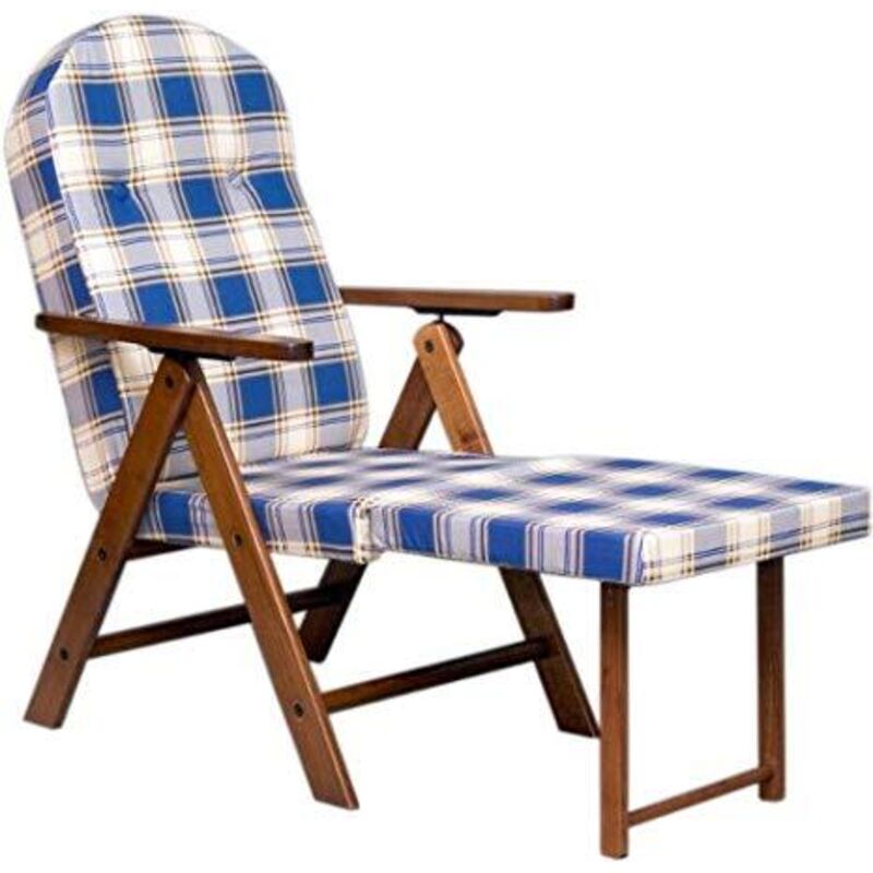 foto del prodotto poltrona amalfi con prolunga blu scozzese legno noce reclinabile 4 posizioni