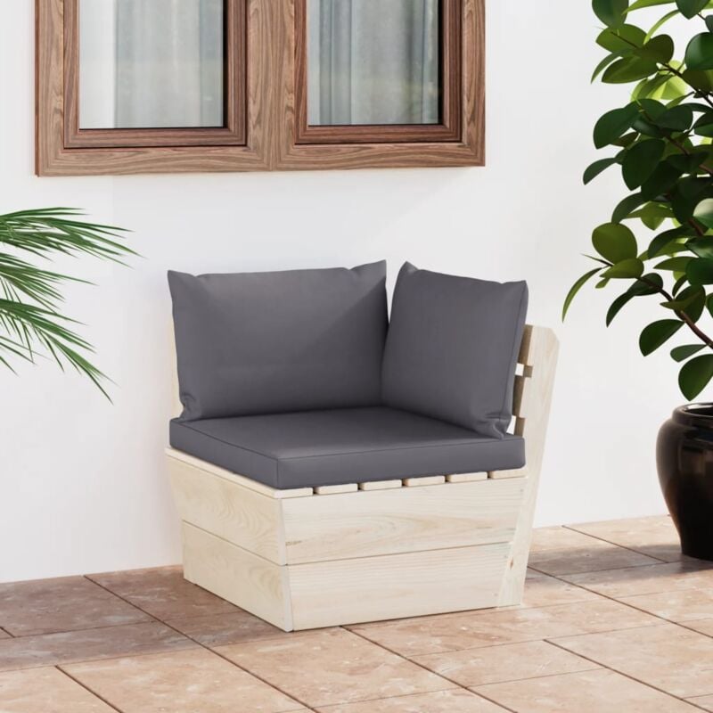 foto del prodotto poltrona angolare in pallet design modulabile in legno con cuscini vari colori colore antracite