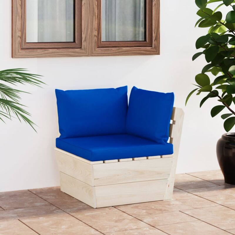 foto del prodotto poltrona angolare in pallet design modulabile in legno con cuscini vari colori colore blu