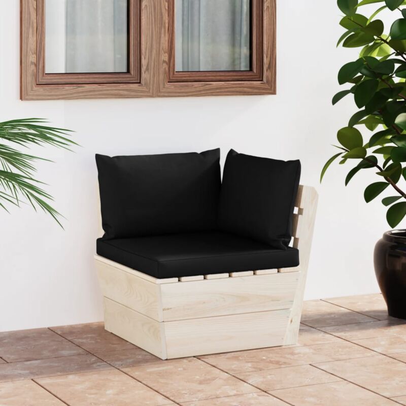 foto del prodotto poltrona angolare in pallet design modulabile in legno con cuscini vari colori colore nero