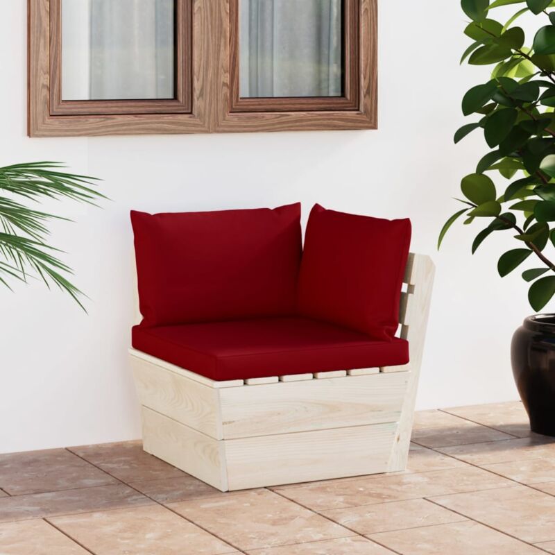 foto del prodotto poltrona angolare in pallet design modulabile in legno con cuscini vari colori colore rosso