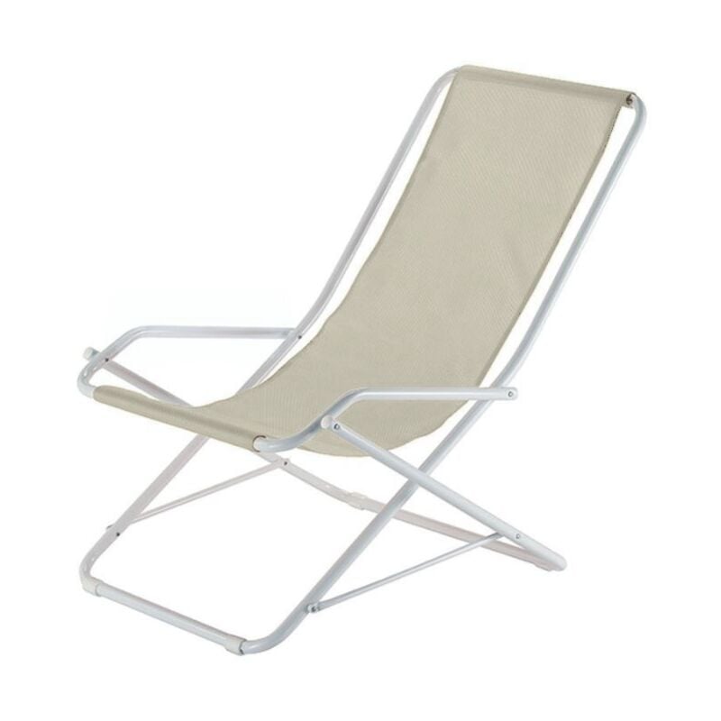 foto del prodotto poltrona basculante da esterno linea dondolina con telaio in acciaio bianco e telo in texfil beige