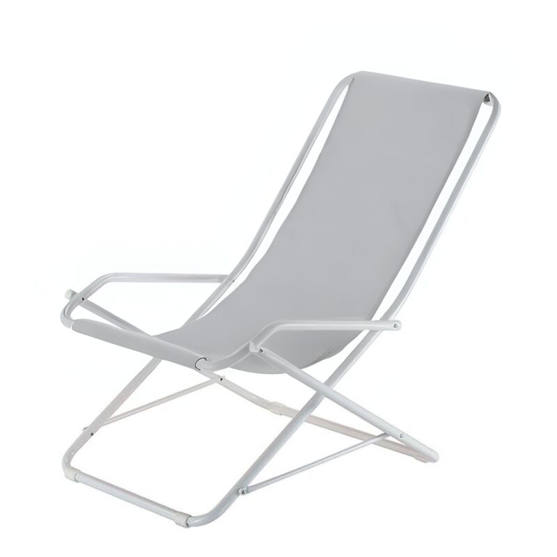foto del prodotto poltrona basculante da esterno linea dondolina con telaio in acciaio bianco e telo in texfil grigio