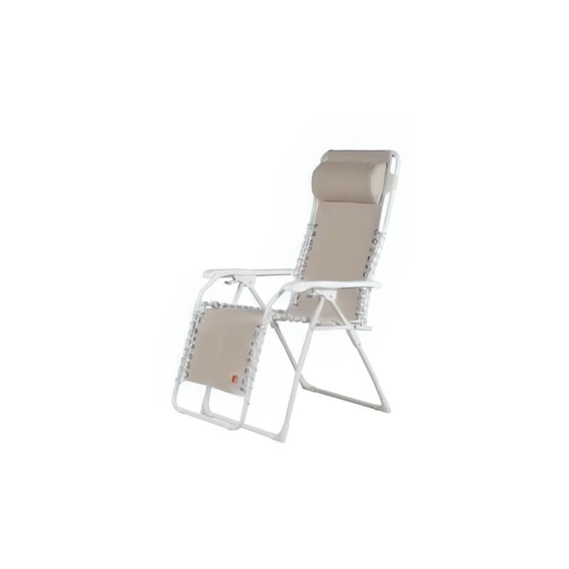 foto del prodotto poltrona basculante da esterno zero gravity linea movida con telaio in acciaio bianco e telo in texfil beige