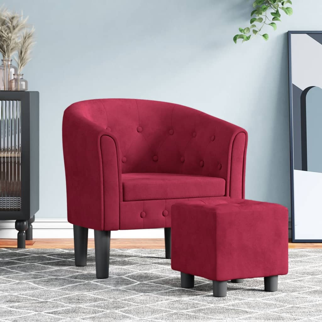 foto del prodotto poltrona cabriolet con poggiapiedi rosso vino in vellutocod mxl 108468