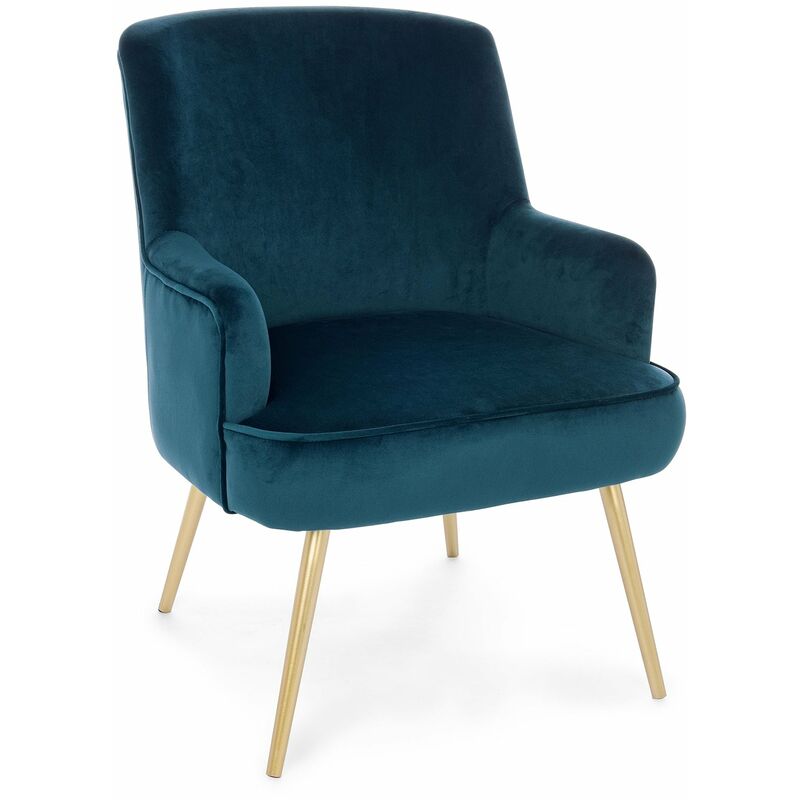 foto del prodotto poltrona clelia in velluto con piedi ottone anticato arredamento per salotto moderno blu