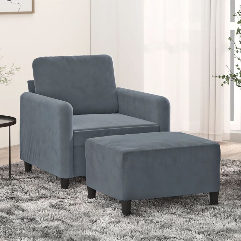 foto del prodotto poltrona con poggiapiedi grigio scuro 60 cm in vellutocod mxl 72789