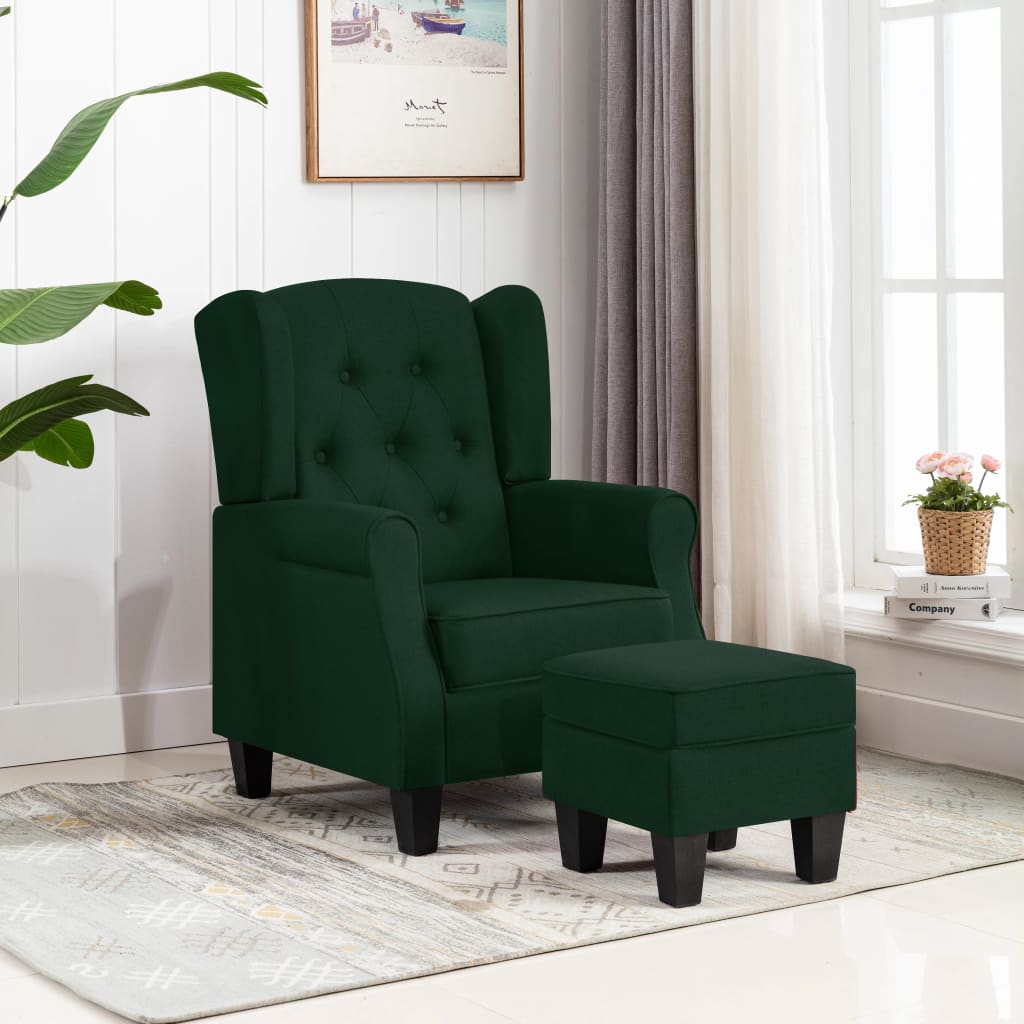 foto del prodotto poltrona con poggiapiedi verde scuro in tessuto cod mxl 75384