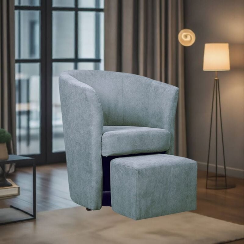 foto del prodotto poltrona con pouf estraibile djerba tessuto colore grigio chiaro