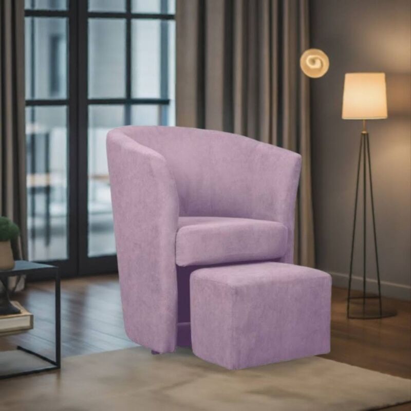 foto del prodotto poltrona con pouf estraibile djerba tessuto colore rosa antico