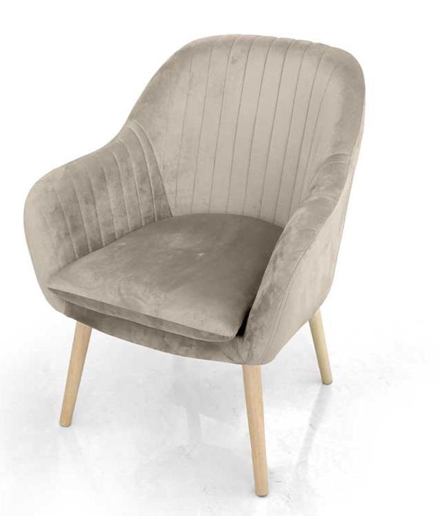 foto del prodotto poltrona con seduta in velluto gambe in legno 67x73xh81 beige usato come nuovo